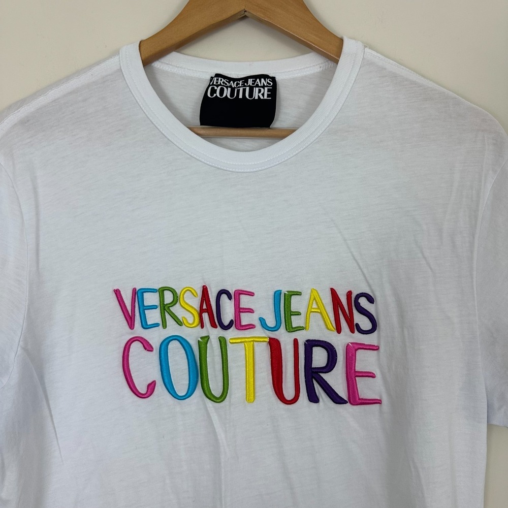 Versace Jeans Couture T-Shirt White Embroidered Logo Short Sleeve Mens Large